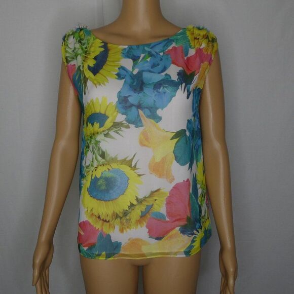 Alice + Olivia Sunflower Floral Print Silk Blouse - Picture 1 of 12
